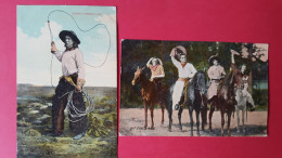 Cowboy Throwing Lariat , And Of For A Ride , 2 Cartes Circulées 1912 - Indios De América Del Norte