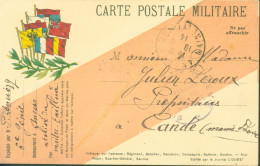 Guerre 14 CP Franchise Militaire FM Drapeaux Polychrome Carton Blanc Bande Saumon Edit Journal De L'Ouest CAD Angers - 1. Weltkrieg 1914-1918