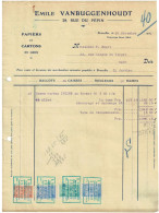 Facture 1921 Emile Vanbuggenhoudt Bruxelles Papiers Et Cartons + TP Fiscaux - Straßenhandel Und Kleingewerbe