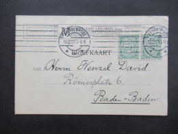 Niederlande 1908 Firmen PK Maurice Van Leeuwen Jeune Haag / Stempel S'Gravenhage Nach Baden Baden Gesendet - Brieven En Documenten