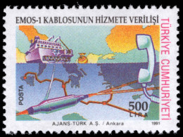 Turkey 1991 Eastern Mediterranean Fibre Optic Cable System 13½ Unmounted Mint. Unmounted Mint. - Unused Stamps