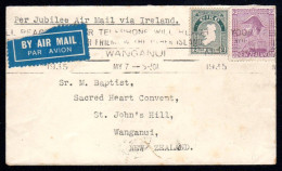 1935 (May 7) Cover From Wanganui (NZ) Headed "Per Jubilee Air Mail Via Ireland", Franked NZ Admiral 3/-, Read On .... - Aéreo