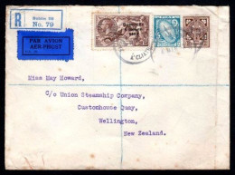 1935 2/6 Plus "Se" Definitive 10d And 1/- Used On A 1937 Registered Airmail Cover With Wax Seals From The Ulster Bank - Poste Aérienne