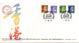 HONG KONG FDC 1993 SERIE COURANTE - Lettres & Documents