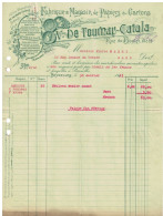 Facture 1921 Bruxelles Vve De Tournay - Catala Fabrique & Magasin De Papiers & Carton - Ambachten