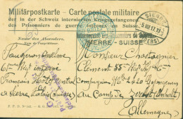 Suisse Guerre 14 FM Interné Français Cachet Internement Des Prisonniers De Guerre Sierre CAD 5 VIII 17 - Poststempel