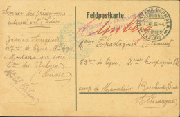 Suisse Guerre 14 FM Interné Français Cachet Internement Des Prisonniers De Guerre Montana Vermala CAD 25 VII 16 - Postmarks