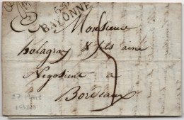 Marque BAYONNE  Pour BORDEAUX De 1823 POUR PLI DE SAINT ESPRIT - 1801-1848: Precursors XIX