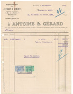 Facture 1921 Bruxelles Antoine & Gérard  Papiers En Gros + TP Fiscaux - Petits Métiers