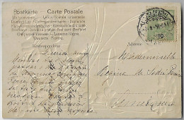 Portugal 1906 Postcard With Engraving Of 4-leaf Clover And Bell Sent From Lisbon With King Carlos I Stamp 10 Réis - Briefe U. Dokumente