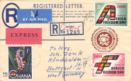 GHANA -  AIRMAIL REGISTERED 1960 - STGUTTGART #77,78, 57 /*142 - Ghana (1957-...)