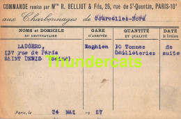 CPA COMMANDE REMISE PAR BELLIOT RUE ST QUENTIN PARIS AUX CHARBONNAGES DE COURCELLES NORD CHARBONNAGE LAUGERO ENGHIEN  - Mines