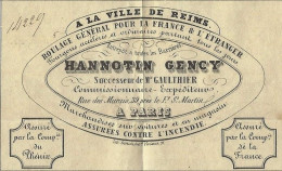 1849 CAPSULES Pour Bouteilles De Champagne LETTRE  VOITURE ROULAGE TRANSPORT Hannotin Reims > Piper Maison De CHAMPAGNE - 1800 – 1899