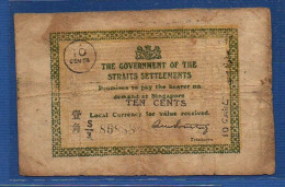 STRAITS SETTLEMENTS - P. 6b – 10 Cents 1-3-1918 Circulated /F, S/n S/3 86888 - Other - Asia