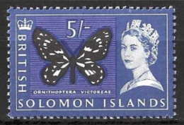 BRITISH SOLOMON Is..QUEEN ELIZABETH..II..(1952-22.)..." 1965.."...ORNITHOPTERA VICTOREAE......5/-....SG124......MH. - Iles Salomon (...-1978)