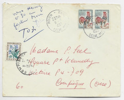 FRANCE COQ DECARIS 30C PAIRE LETTRE TIMBRE A DATE ROUEN GARE 11.7.1963 POUR OISE TAXE FLEURS 30C - 1962-1965 Hahn (Decaris)