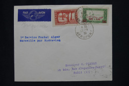 ALGERIE Française - Lettre Par Avion - Alger Marseille Par Hydravion - 1939 - A 516 - Poste Aérienne