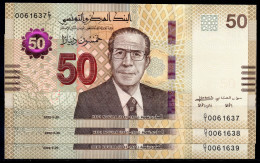 3 Banknotes Of 50 Dinars  2022 UNC** (FREE SHIPPING) // 3 Billets De 50 Dinars 2022 Neufs** Numéros Cons.(ENVOI GRATUIT) - Tunisia