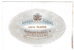 Belgique, Carte Porcelaine, Porseleinkaart, Louis Claude, Fabrique D'huile, Bruxelles, Dim:107 X73mm - Cartes Porcelaine