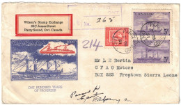 Canada - Ontario - Parry Sound - Wilson's Stamp Exchange - Lettre Recommandée Provisoire Pour Freetown Sierra Leone 1951 - Lettres & Documents