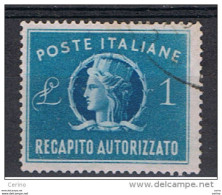 REPUBBLICA  VARIETA':  1947  RECAPITO  AUTORIZZATO  -  £. 1  AZZURRO  US. -  FIL. LETTERE  8/10  BASSA  -  C.E.I. 7 - Varietà E Curiosità