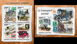 Centrafrica 2022, Postal Transport, Stamp On Stamp, Carriage, 4val In BF+BF - Stage-Coaches
