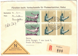 Liechtenstein - Vaduz - "Sportler" - Sport - Gym - FDC - Lettre Recommandée Pour La France - 14 Mai 1957 - Covers & Documents