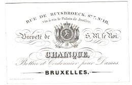 Belgique, Carte Porcelaine, Chainque, Bottier Et Coordonnier, Breveté De S. M. Le Roi, Bruxelles , Dim:103 X68mm - Porzellan