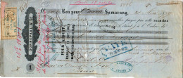 Netherlands East Indies, 1879, Vintage Cheque Order / Promissory Note - Samarang - Revenue Fiscal Stamp / Cinderella - Chèques & Chèques De Voyage