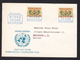 Finland: Cover To Netherlands, 1965, 2 Stamps, Cooperation, Handshake, UN, Special Cancel Wibex (traces Of Use) - Brieven En Documenten