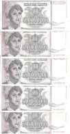 YOUGOSLAVIE 500 MILLION 1993 VF P 125 ( 5 Billets ) - Yougoslavie