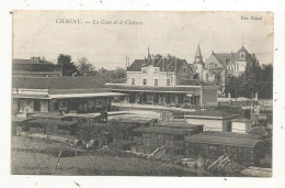 Cp, Chemin De Fer, La Gare Avec Trains Et Le Château, 71, CHAGNY, écrite - Estaciones Con Trenes