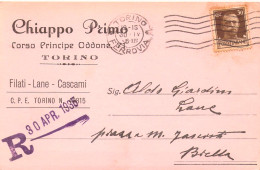 21213 " CHIAPPO PRIMO-FILATI-LANE-CASCAMI-TORINO"-CART. POST. SPEDITA1935 - Mercanti