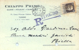21214 " CHIAPPO PRIMO-FILATI-LANE-CASCAMI-TORINO"-CART. POST. SPEDITA1933 - Shopkeepers