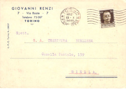 21215 " GIOVANNI RENZI-TORINO"-CART. POST. SPEDITA1938 - Verkopers