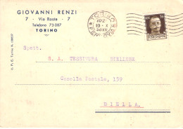 21215 " GIOVANNI RENZI-TORINO"-CART. POST. SPEDITA1938 - Mercanti