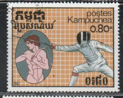 CAMBODIA KAMPUCHEA CAMBOGIA 1987 SUMMER OLYMPIC GAMES SEOUL FENCING 80c USED USATO OBLITERE' - Kampuchea