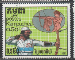 CAMBODIA KAMPUCHEA CAMBOGIA 1987 SUMMER OLYMPIC GAMES SEOUL  ARCHERY 50c USED USATO OBLITERE' - Kampuchea