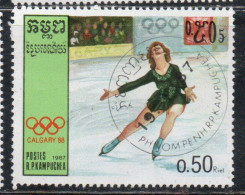 CAMBODIA KAMPUCHEA CAMBOGIA 1988 WINTER OLYMPIC GAMES CALGARY SKIING ON ICE 50c USED USATO OBLITERE' - Kampuchea