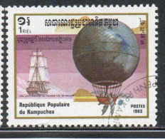 CAMBODIA KAMPUCHEA CAMBOGIA 1983 HOT AIR BALLOON ASCENSION BLANCHARD & JEFFRIES 1785 1r USED USATO OBLITERE' - Kampuchea