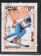 CAMBODIA KAMPUCHEA CAMBOGIA 1984 WINTER OLYMPIC GAMES SARAJEVO SLALOM SKIING 80c USED USATO OBLITERE' - Kampuchea