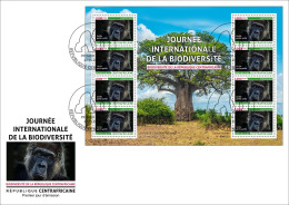 CENTRAL AFRICAN CENTRAFRICAINE 2023 - SHEET 8V - GORILLAS GORILLA GORILLE GORILLES APES - BIODIVERSITY - FDC - Gorillas