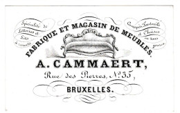 Belgique, Carte Porcelaine, A. Cammaert, Fabrique Et Magasin De Meubles, Bruxelles, Dim:98x62mm - Cartes Porcelaine