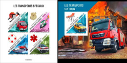 Guinea 2022, Transport, Fire Engines, Ambulance, 4val In BF+BF IMPERFORATED - Primeros Auxilios