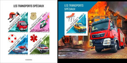 Guinea 2022, Transport, Fire Engines, Ambulance, 4val In BF+BF IMPERFORATED - First Aid