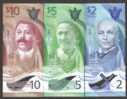 Set 3 Pcs Barbados 2 5 10 Dollars 2022 NEW Polymer UNC - Barbades