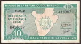 BURUNDI. 10 Francs 1.12. 1983. Pick 33a. Scarce Date. - Burundi