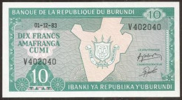 BURUNDI. 10 Francs 1.12. 1983. Pick 33a. UNC. Scarce Date. - Burundi
