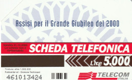 SCHEDA TELEFONICA TELECOM - ASSISI GIUBILEO 2000 (2 SCANS) - Public Themes