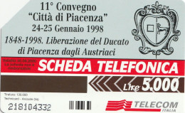 SCHEDA TELEFONICA TELECOM - XI CONVEGNO CITTA' DI PIACENZA (2 SCANS) - Públicas Temáticas